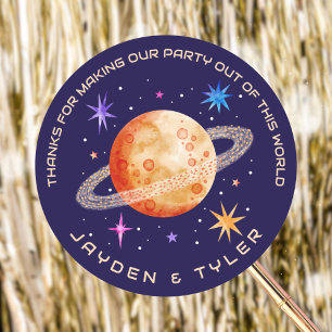 Twin Joint Planet and Stars Outer Space Thank You Classic Round Sticker