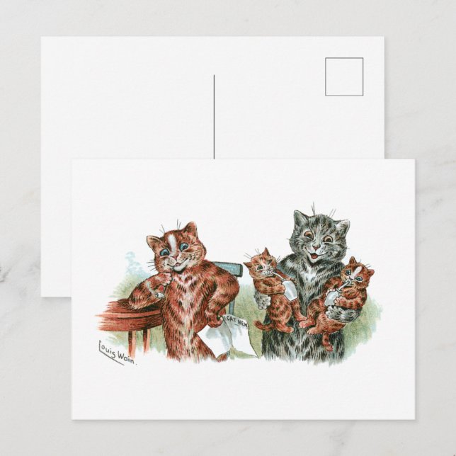 Twin Kittens Cartoon Postcard (Front/Back)