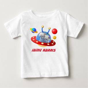 Twin Kittens Cats in UFOs SciFi Flying Saucer Baby T-Shirt