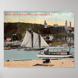 Twin Lights, Highlands, NJ Vintage Postcard Magnet Poster