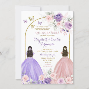 Twin Lilac and Blush Pink Quinceañera Princesses Invitation