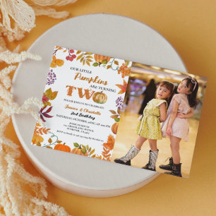 Twin Litlle Pumpkin are turning two 2nd Birthday Invitation