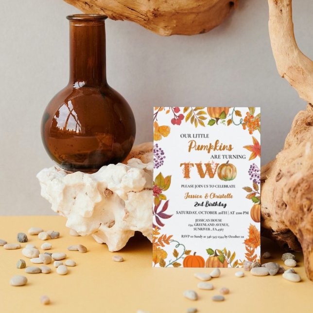 Twin Litlle Pumpkin are turning two 2nd Birthday Invitation (Creator Uploaded)