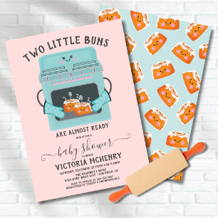 Twin Little Bun in the Oven baby shower Invitation
