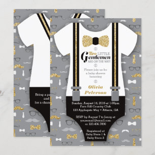 Twin Little Men Baby Shower Invite, Faux Glitter Invitation