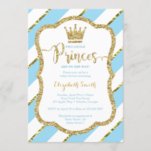 Twin Little Princes Shower Invite, Faux Glitter Invitation