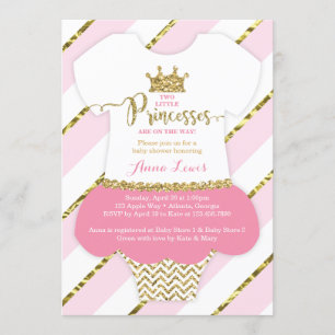 Twin Little Princesses Shower Invite, Faux Glitter Invitation