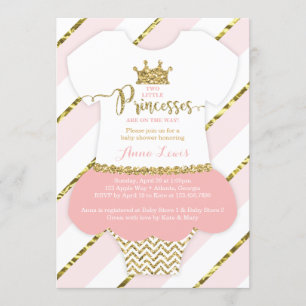 Twin Little Princesses Shower Invite, Faux Glitter Invitation