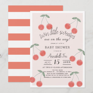 Twin Little Sweeties Cherries Pink Baby Shower Invitation