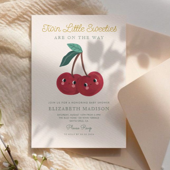 Twin Little Sweeties Cherry Berry Baby Shower Invitation (Creator Uploaded)