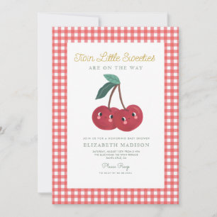 Twin Little Sweeties Cherry Berry Baby Shower Invitation