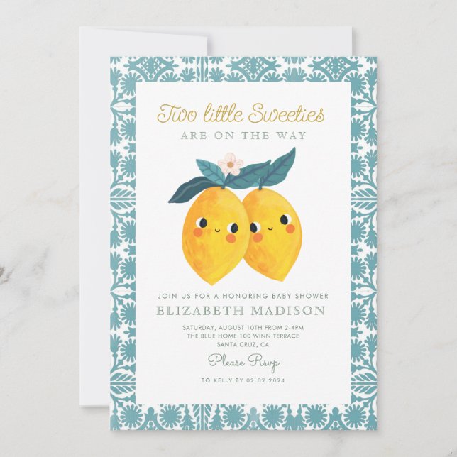 Twin Little Sweeties Lemon Citrus  Baby Shower Invitation (Front)