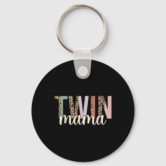 Twin Mama Leopard New Mom Of Twins Squared Mommy M Key Ring (Front)