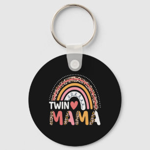 Twin Mama Mothers Day Funny Leopard Rainbow New Mo Key Ring