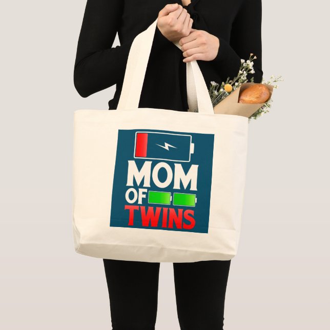 Twin Mama Mother's Day Funny New Mom Of Twins Mom Large Tote Bag (Front (Product))