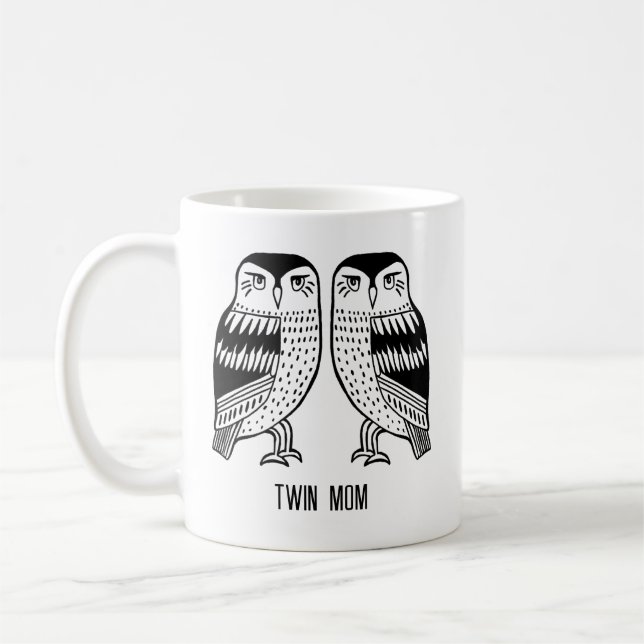 TWIN MOM Owls Cute Simple Modern Minimalist Coffee Mug (Left)