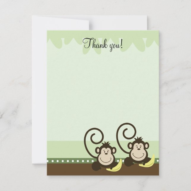 Twin Monkeys Baby Jungle 4x5 Flat Thank you note Card (Front)