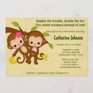 TWIN Monkeys Baby Shower Invitations BOY GIRL