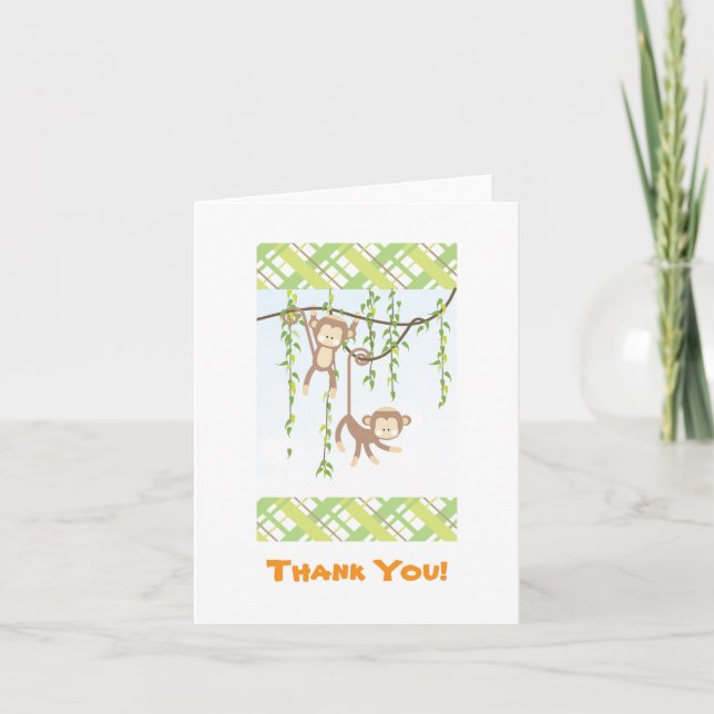 Twin Monkeys Thank You Card (Front)