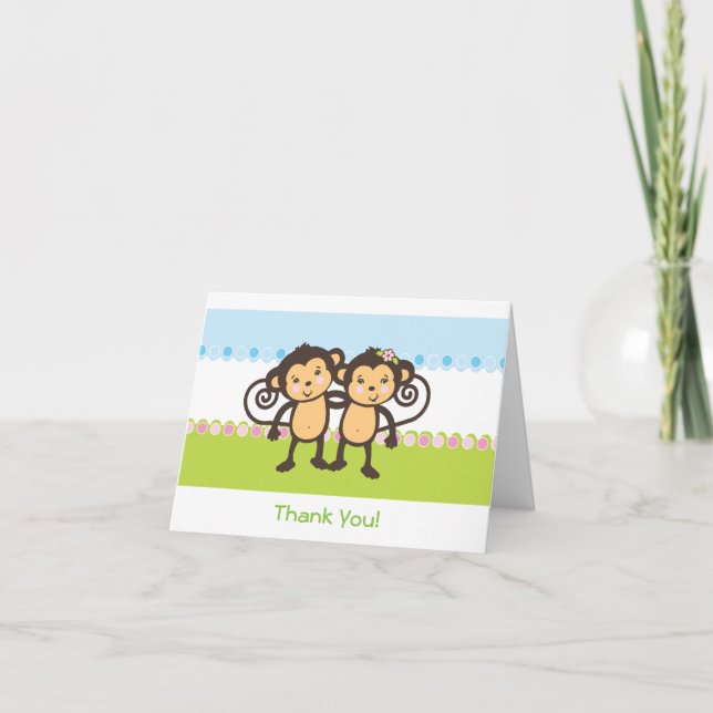Twin Monkeys Thank You Card (Front)