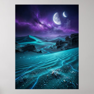 Twin Moon Alien Desert Glow Poster