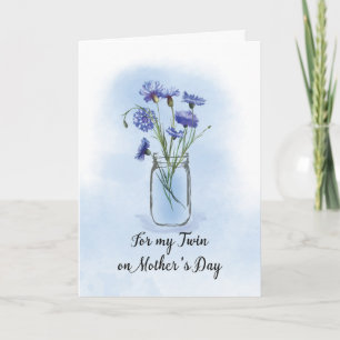 Twin Mothers Day Cornflowers in Mason Jar Card