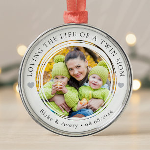 Twin Mum Photo Keepsake Hearts Metal Tree Decoration