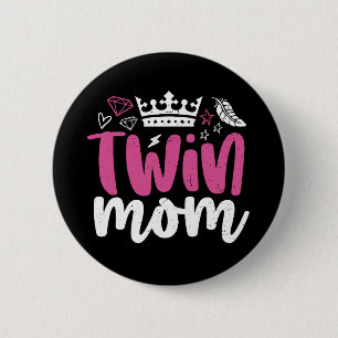 Twin Mum with Crown Cool Mama Mother's Day 6 Cm Round Badge