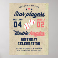 Twin or Sibling Baseball Double Header Birthday 