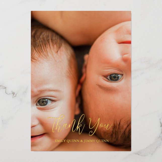 Twin Overjoyed Thank you photo birth Announcement (Front)