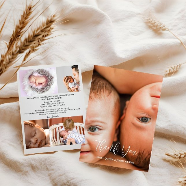 Twin Overjoyed Thank you photo birth  Announcement (Creator Uploaded)