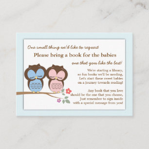 Twin Owl Baby Shower Book Insert Request Card