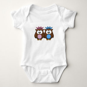 twin owl princess & prince baby bodysuit
