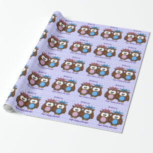 twin owl princess & prince wrapping paper