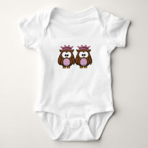 twin owl princesses baby bodysuit