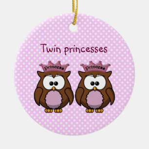 twin owl princesses ceramic tree decoration