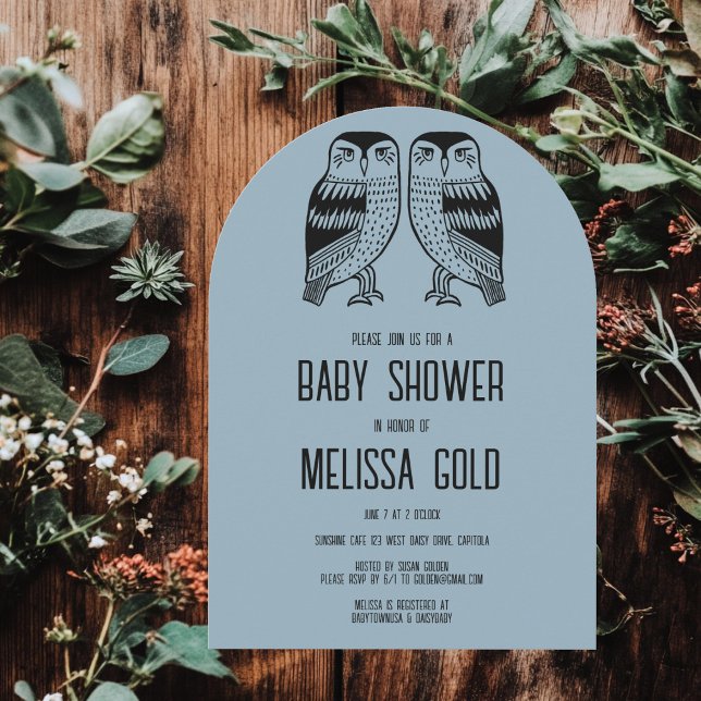 Twin Owls Cute Simple BABY SHOWER CUSTOM Arched Invitation (Twin Owls Cute Simple BABY SHOWER CUSTOM Arched Invitation
)