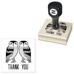 Twin Owls Cute Simple BABY SHOWER CUSTOM THANK YOU Rubber Stamp