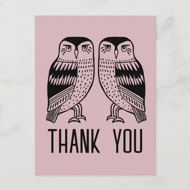 Twin Owls Cute Simple Chic CUSTOM Thank You  Postcard (Front)