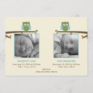 Twin Owls (Twin Boys) Birth Announcements