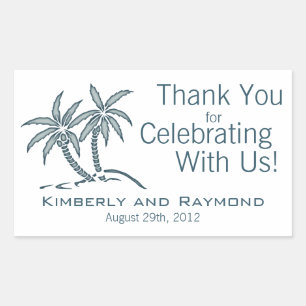 Twin Palm Trees Blue Tropical Rectangular Sticker