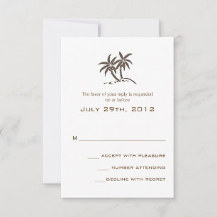 Twin Palm Trees Brown Tropical Beach Wedding RSVP Card