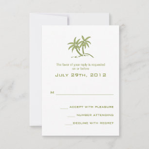Twin Palm Trees Green Tropical Beach Wedding RSVP Card