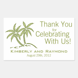 Twin Palm Trees Green Tropical Rectangular Sticker
