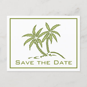 Twin Palm Trees Green Tropical Save the Date Announcement Postcard