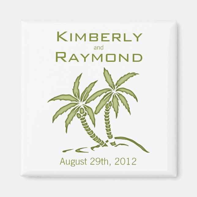 Twin Palm Trees Save the Date Wedding Magnet (Front)