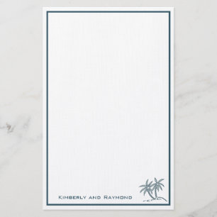 Twin Palm Trees Tropical Blue Personalised Stationery