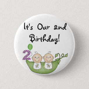 Twin Peas in a Pod 2nd Birthday T-shirts and Gifts 6 Cm Round Badge