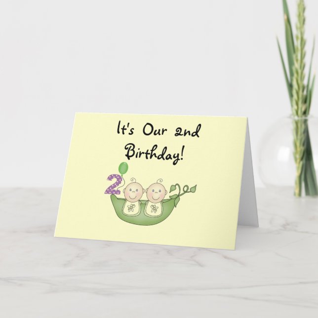 Twin Peas in a Pod 2nd Birthday T-shirts and Gifts Card (Front)