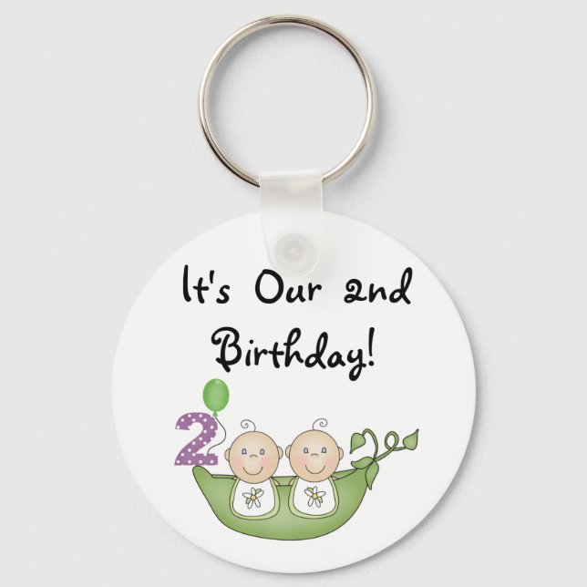 Twin Peas in a Pod 2nd Birthday T-shirts and Gifts Key Ring (Front)
